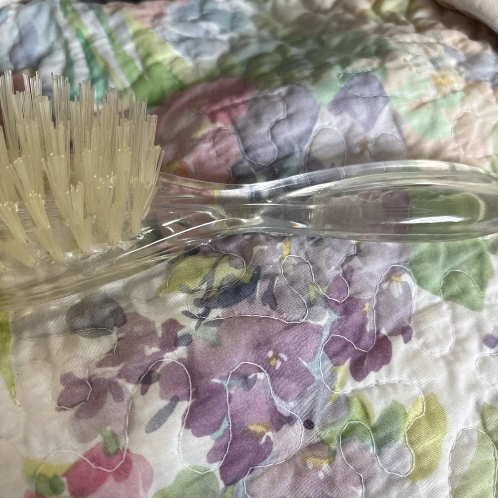 VTG Clear Lucite Acrylic Nylon Hair Brush Vanity Dresser Brush Cream Bristles